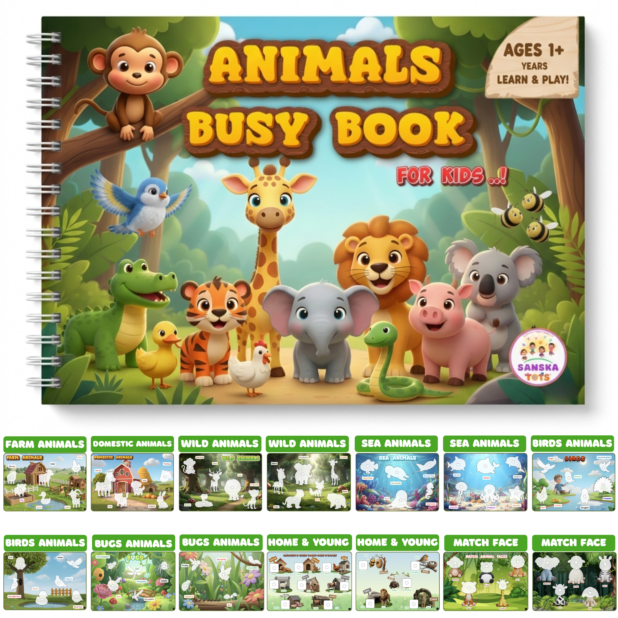 SanskaTots Animals Busy Book — complete product with pen and duster