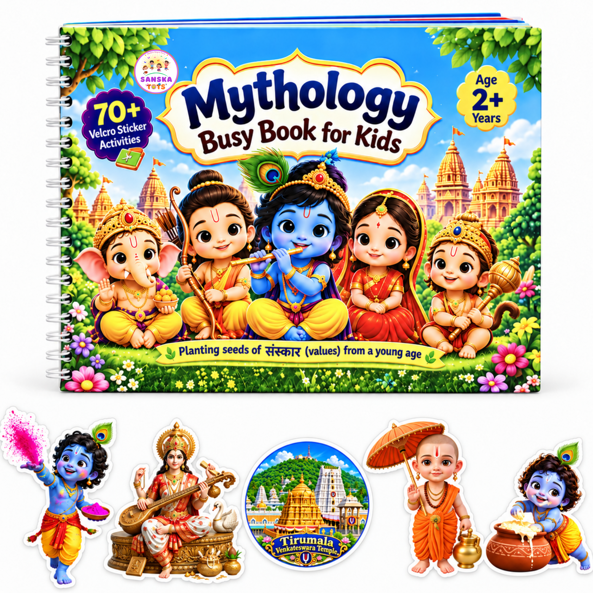 SanskaTots Mythology Busy Book for Kids — 70+ Velcro Sticker Activities, Age 2+